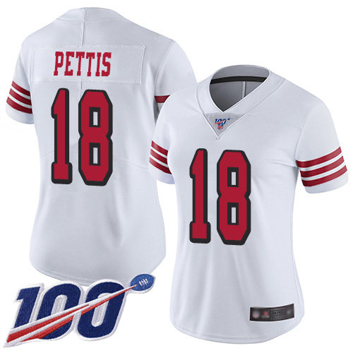 San Francisco 49ers Limited White Women Dante Pettis NFL Jersey #18 100th Season Rush Vapor Untouchable
